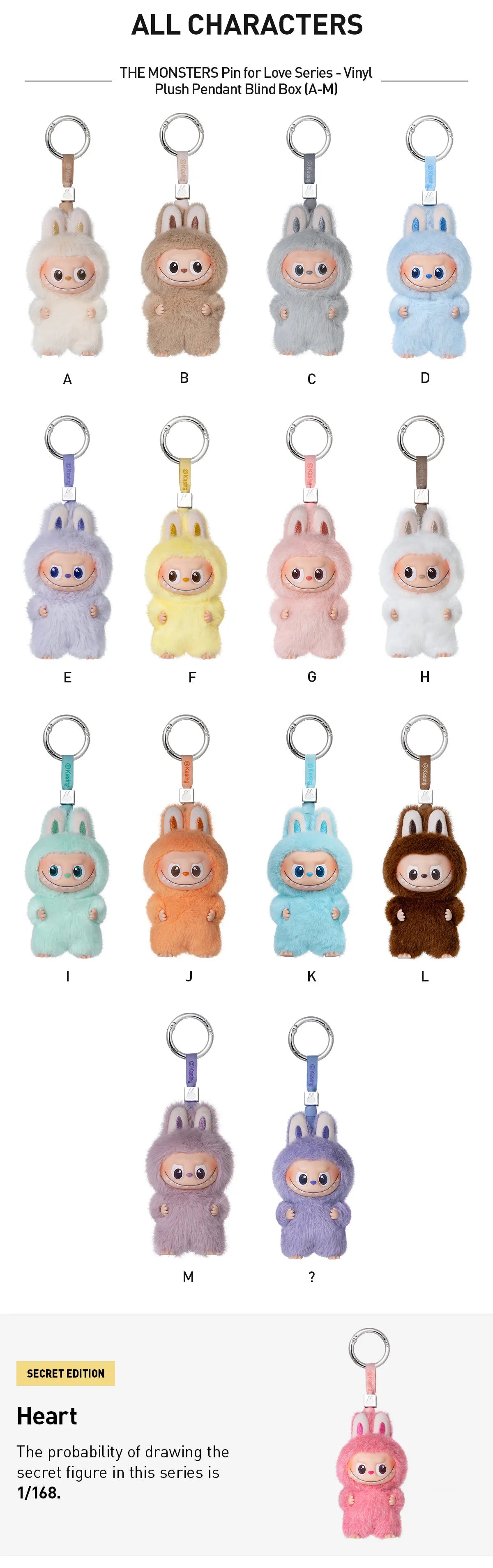 (A-M)THE MONSTER PIN FOR LOVE SERIES - Vinyl Plush Pendant blind box